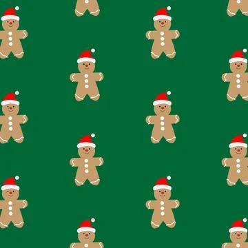 Seamless Holiday gingerbread man pattern. Cute design for Christmas backgrounds Stock Illustration