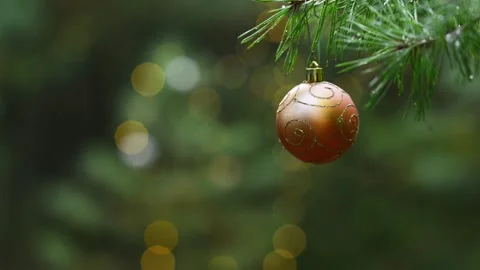 Seamless Holiday Loop with Orange Bauble and Blinking Bokeh Lights. Stock-Footage 344391374