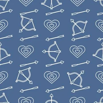 Seamless holiday pattern. Bow, arrows, hearts. 库存插图