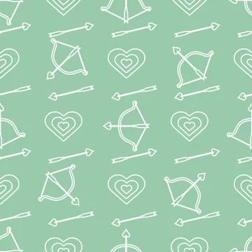Seamless holiday pattern. Bow, arrows, hearts. Illustrazione stock