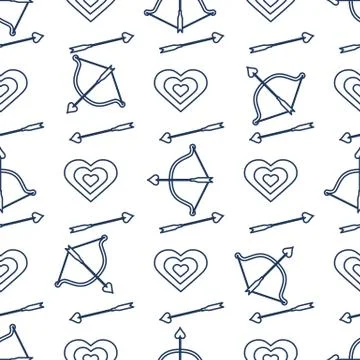 Seamless holiday pattern. Bow, arrows, hearts. Illustrazione stock