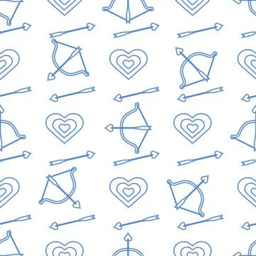 Seamless holiday pattern. Bow, arrows, hearts. Illustrazione stock