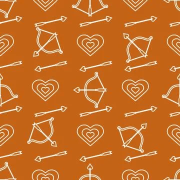 Seamless holiday pattern. Bow, arrows, hearts. Illustrazione stock