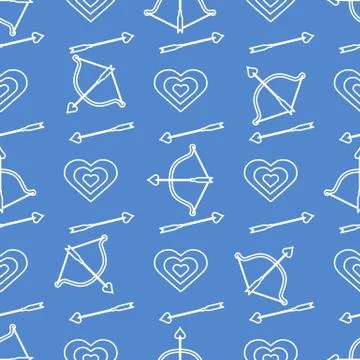 Seamless holiday pattern. Bow, arrows, hearts. Stock Illustration