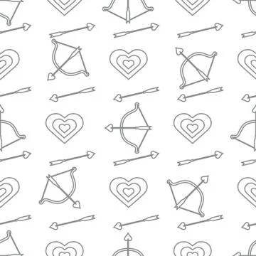 Seamless holiday pattern. Bow, arrows, hearts. Stock Illustration