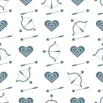 Seamless holiday pattern. Bow, arrows, hearts. Stock Illustration