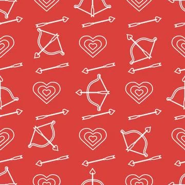 Seamless holiday pattern. Bow, arrows, hearts. 스톡 일러스트