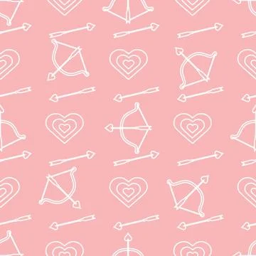 Seamless holiday pattern. Bow, arrows, hearts. Illustrazione stock