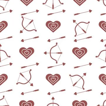 Seamless holiday pattern. Bow, arrows, hearts. Illustrazione stock