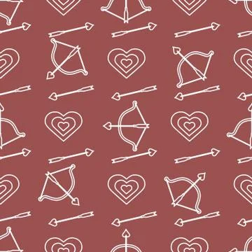 Seamless holiday pattern. Bow, arrows, hearts. 库存插图