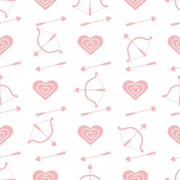 Seamless holiday pattern. Bow, arrows, hearts. Stock Illustration