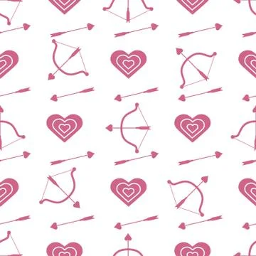 Seamless holiday pattern. Bow, arrows, hearts. Stockillustratie