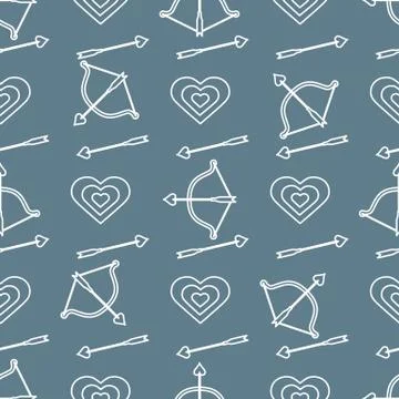 Seamless holiday pattern. Bow, arrows, hearts. Stock Illustration