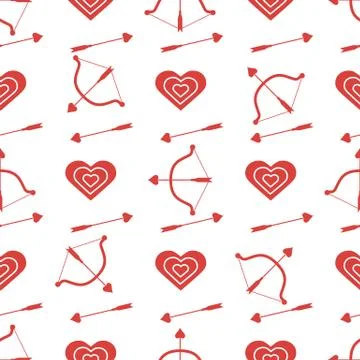 Seamless holiday pattern. Bow, arrows, hearts. Stock Illustration