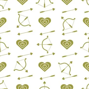 Seamless holiday pattern. Bow, arrows, hearts. Illustrazione stock