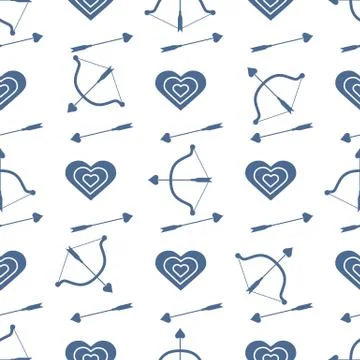 Seamless holiday pattern. Bow, arrows, hearts. Illustrazione stock
