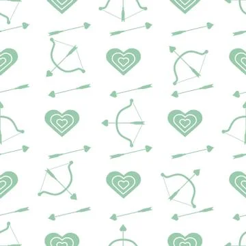 Seamless holiday pattern. Bow, arrows, hearts. Stock Illustration