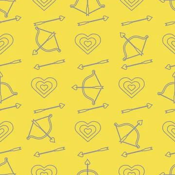 Seamless holiday pattern. Bow, arrows, hearts. Stock Illustration