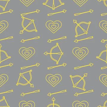 Seamless holiday pattern. Bow, arrows, hearts. Illustrazione stock