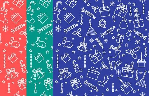 Seamless holiday pattern with Christmas elements on colorful backgrounds, i.. Stock Illustration