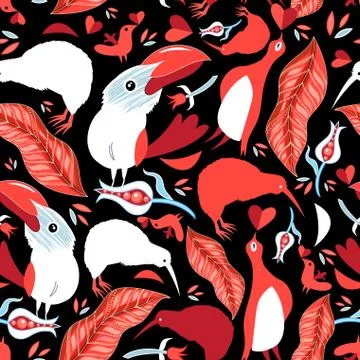 Seamless holiday pattern with different love birds Illustrazione stock