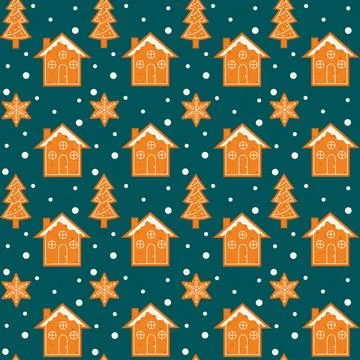 Seamless holiday pattern with gingerbread in Scandinavian style. Design for.. Stock-Illustration