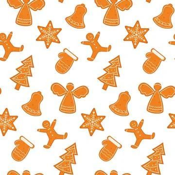Seamless holiday pattern with gingerbread in Scandinavian style. Design for.. Stock Illustration