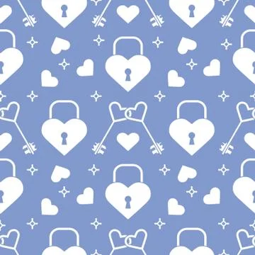 Seamless holiday pattern. Hearts, lock, keys. Illustrazione stock