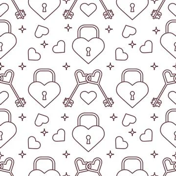 Seamless holiday pattern. Hearts, lock, keys. Illustrazione stock