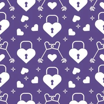 Seamless holiday pattern. Hearts, lock, keys. Stock Illustration