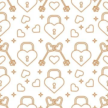 Seamless holiday pattern. Hearts, lock, keys. 스톡 일러스트