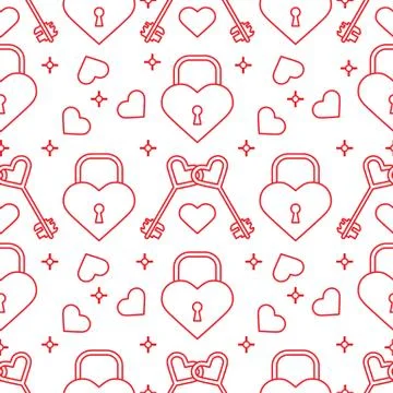 Seamless holiday pattern. Hearts, lock, keys. Illustrazione stock