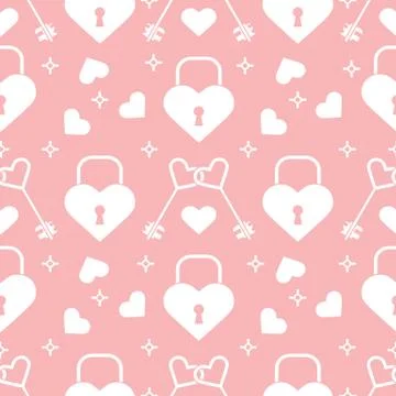 Seamless holiday pattern. Hearts, lock, keys. Stock Illustration