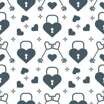 Seamless holiday pattern. Hearts, lock, keys. Stock Illustration