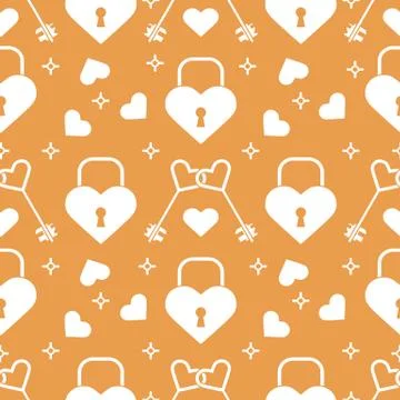 Seamless holiday pattern. Hearts, lock, keys. Illustrazione stock