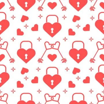 Seamless holiday pattern. Hearts, lock, keys. Illustrazione stock