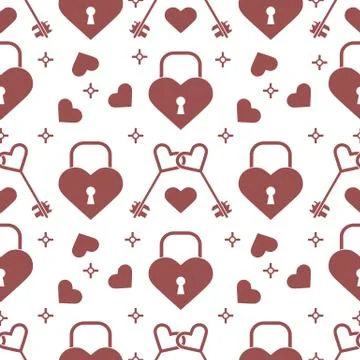 Seamless holiday pattern. Hearts, lock, keys. Stock Illustration