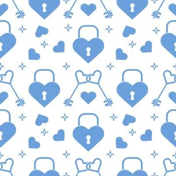 Seamless holiday pattern. Hearts, lock, keys. Illustrazione stock