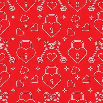 Seamless holiday pattern. Hearts, lock, keys. Stock Illustration
