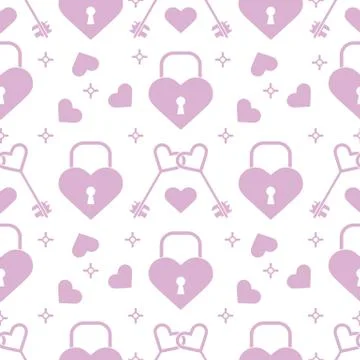 Seamless holiday pattern. Hearts, lock, keys. Illustrazione stock