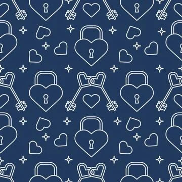 Seamless holiday pattern. Hearts, lock, keys. Stock Illustration