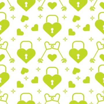 Seamless holiday pattern. Hearts, lock, keys. Illustrazione stock