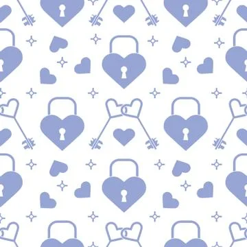 Seamless holiday pattern. Hearts, lock, keys. Illustrazione stock