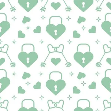Seamless holiday pattern. Hearts, lock, keys. Stock Illustration