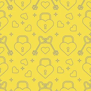 Seamless holiday pattern. Hearts, lock, keys. Illustrazione stock