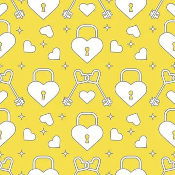 Seamless holiday pattern. Hearts, lock, keys. Stock Illustration