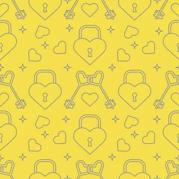 Seamless holiday pattern. Hearts, lock, keys. Stock Illustration