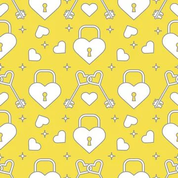 Seamless holiday pattern. Hearts, lock, keys. Stock Illustration