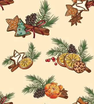 Seamless holiday patterns of spices for tea and coffee Stock Illustration