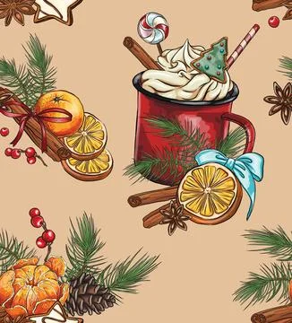 Seamless holiday patterns of spices for tea and coffee Stock Illustration